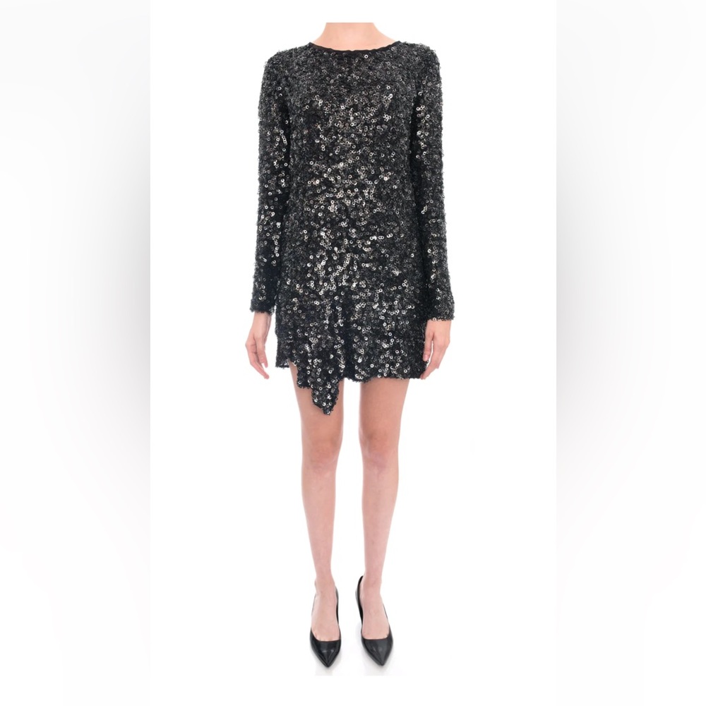 3.1 Phillip Lim Sequin 100% Silk Long Sleeved Gunmetal Cocktail Dress Sz 4
